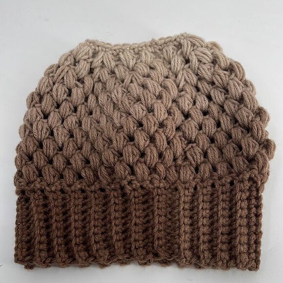 Handmade Napper bun beanie ponytail stocking cap one size NEW - Picture 3 of 8